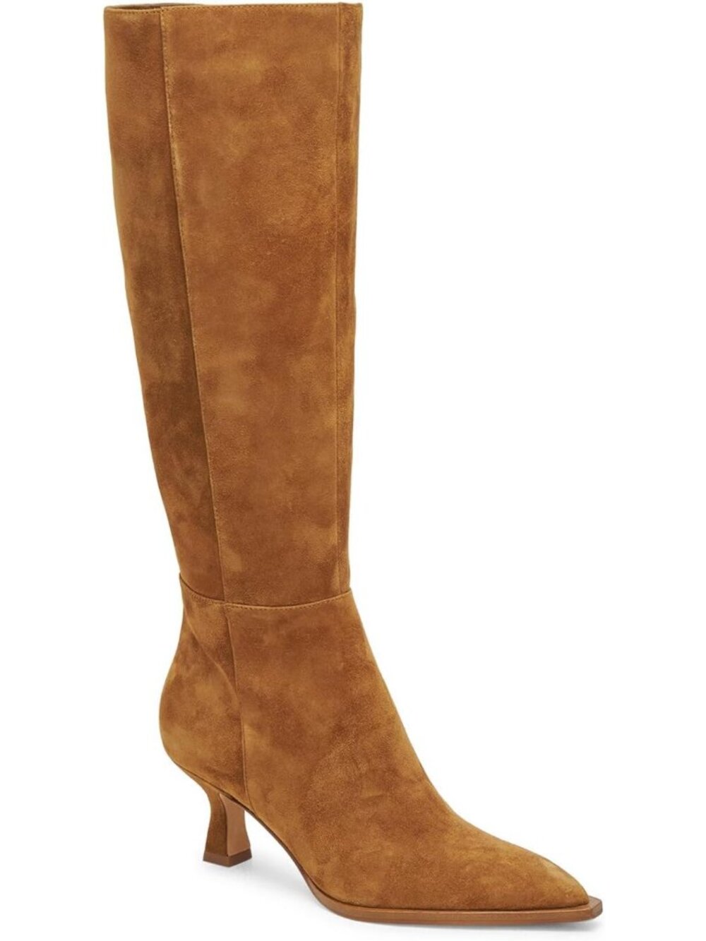 Women's Brown Knee High Boots Kitten Low Heel Pointed Toe Tall Boots Side Zip